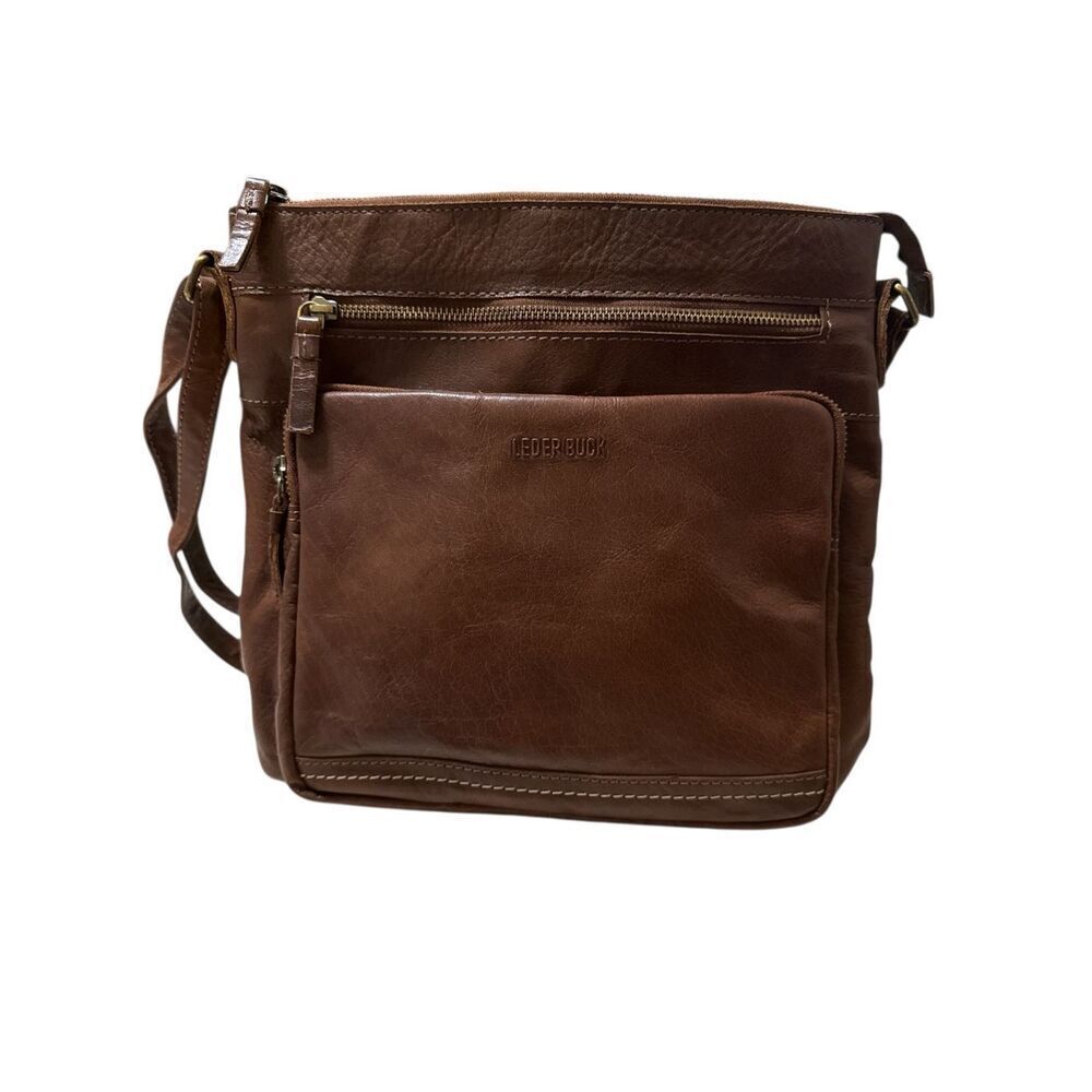 Crossbody Messenger Soft Brown Leather Bag Purse LEDER BUCK